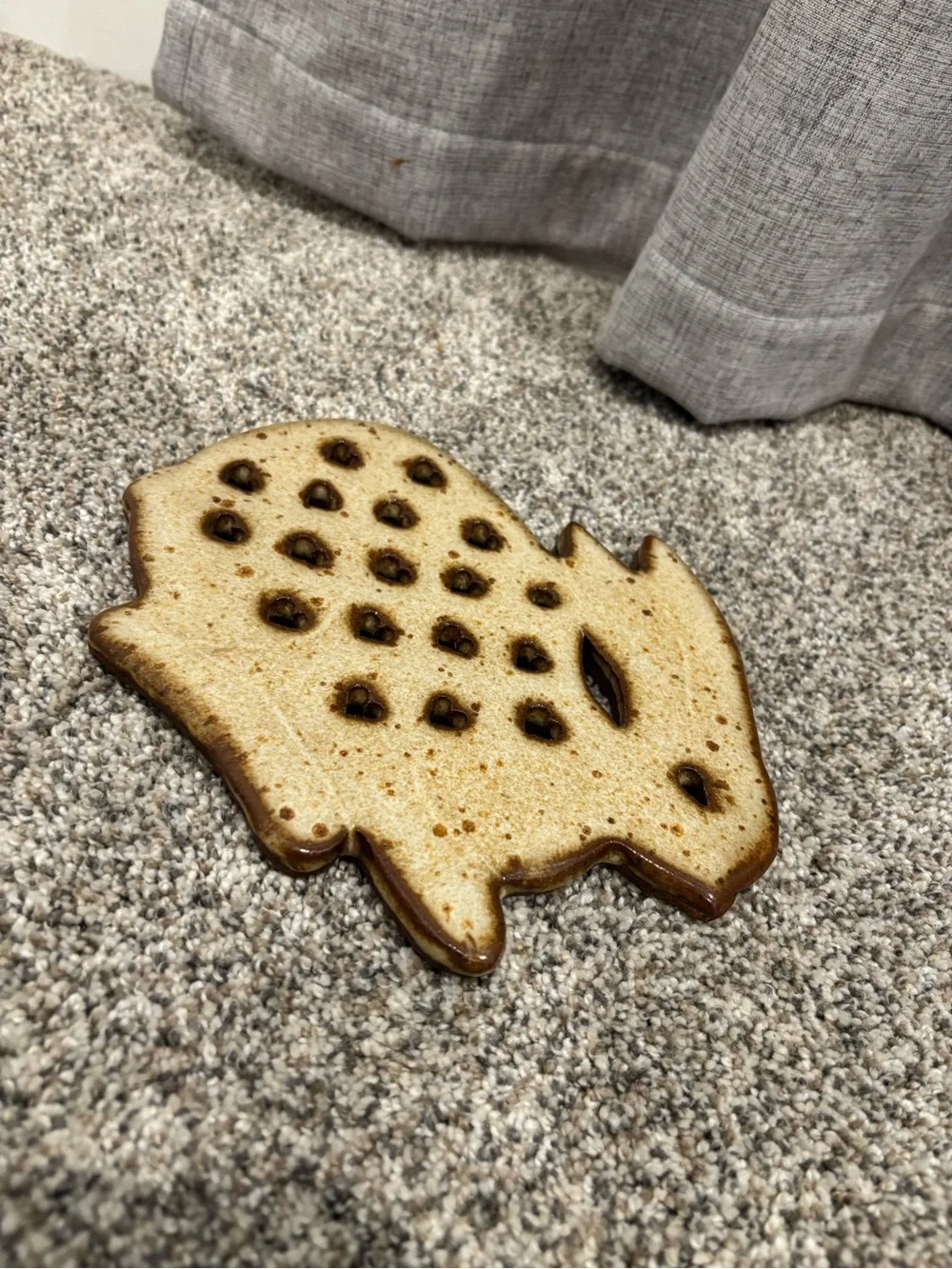Vintage Stoneware Rabbit Trivet w/Speckled Glaze & Cut-Out Heart Shapes